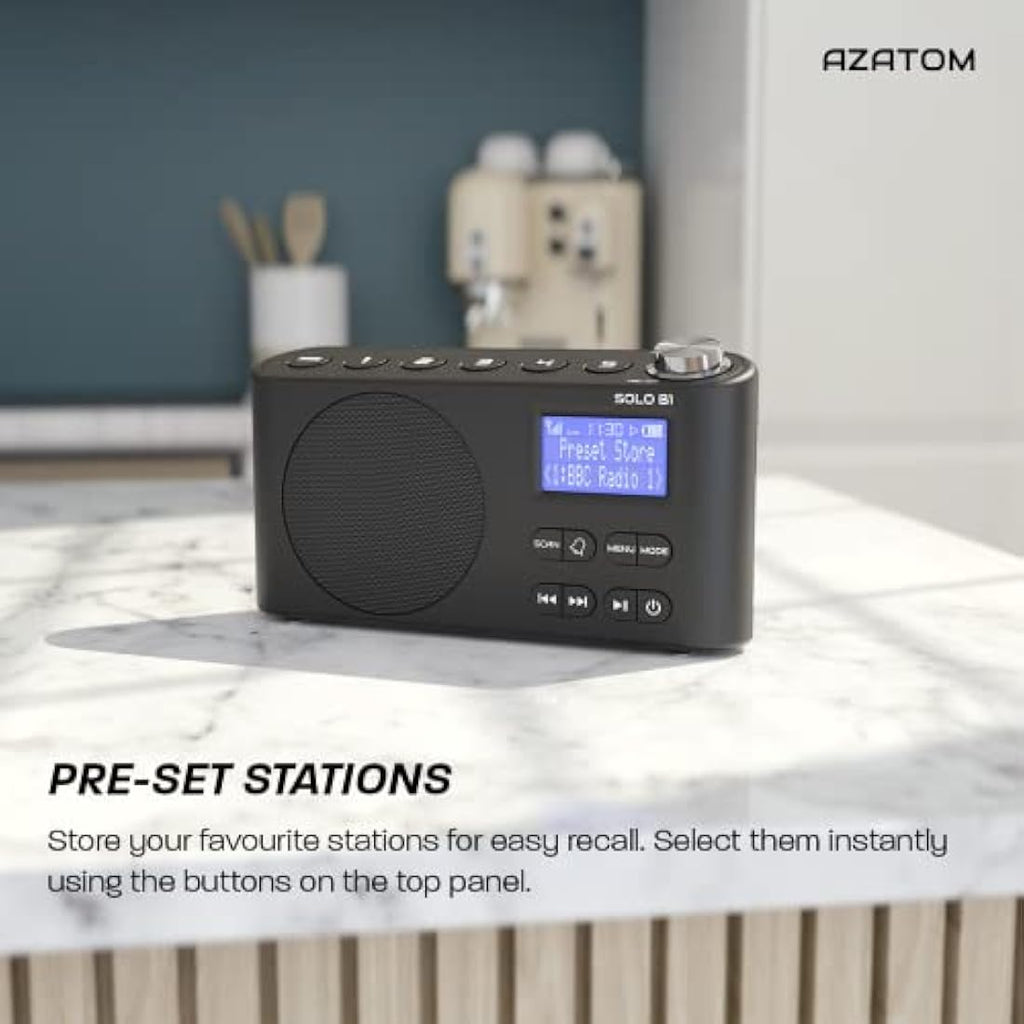 Azatom Solo B1 Portable DAB/DAB+ & FM Digital Radio with Bluetooth - Black