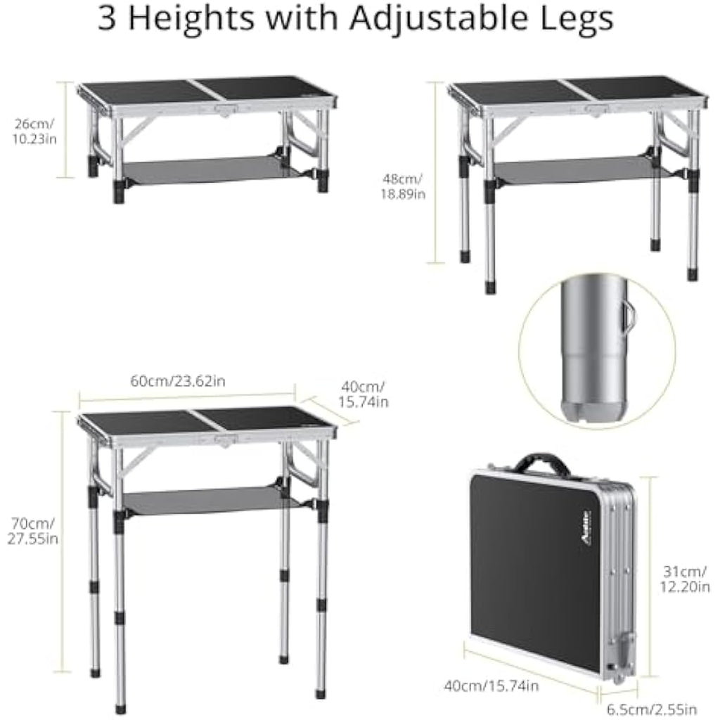 Anbte Folding Camping Table | 3 Adjustable Heights Aluminum Picnic Table