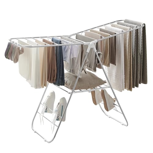 SONGMICS Foldable Clothes Drying Rack – Height-Adjustable Steel Airer