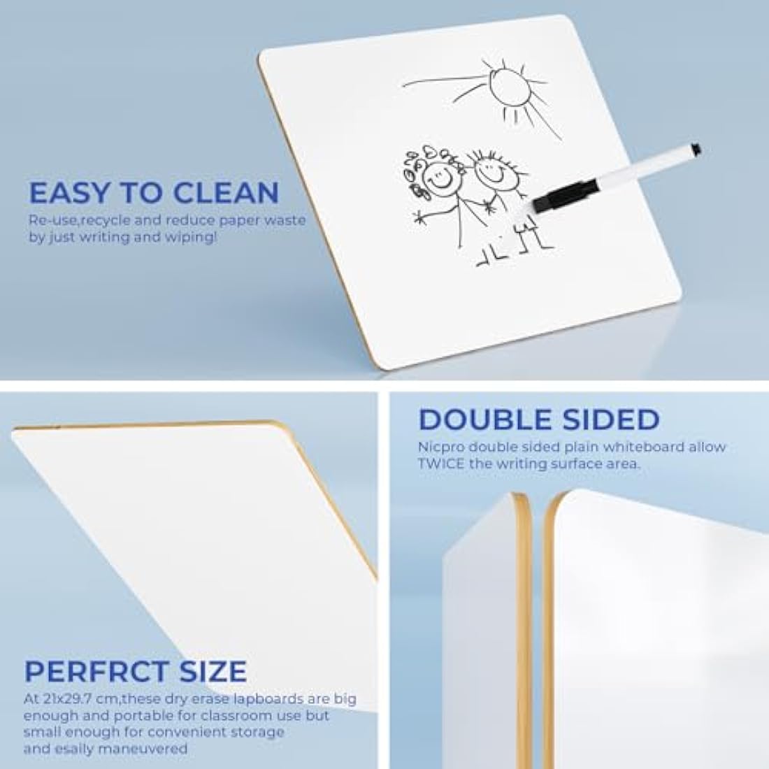 Nicpro A3 Dry Erase Whiteboard – Double Sided Lapboard with 3 Pens