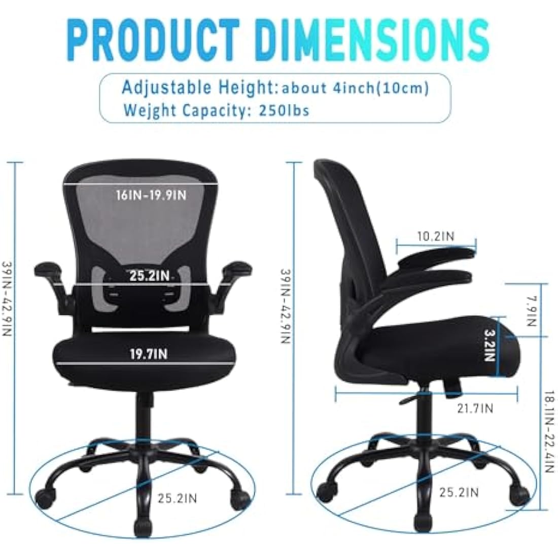 Ergonomic Mesh Office Chair with Flip-up Armrests - Black