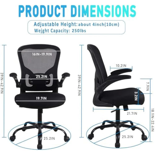 Ergonomic Mesh Office Chair with Flip-up Armrests - Black