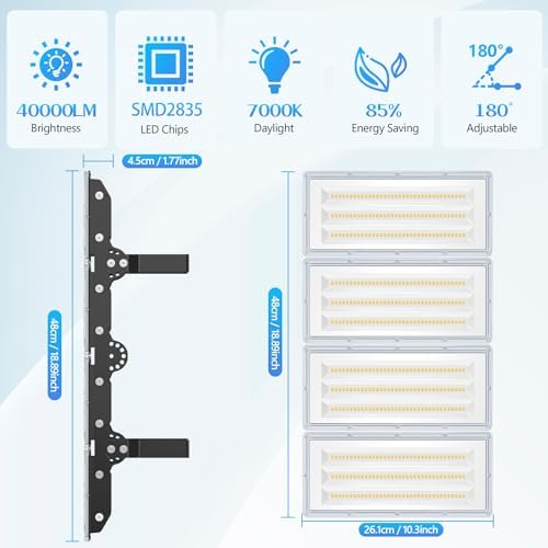 TASINUO 400W LED Floodlight Outdoor – 40000LM IP67 Waterproof 2 Pack
