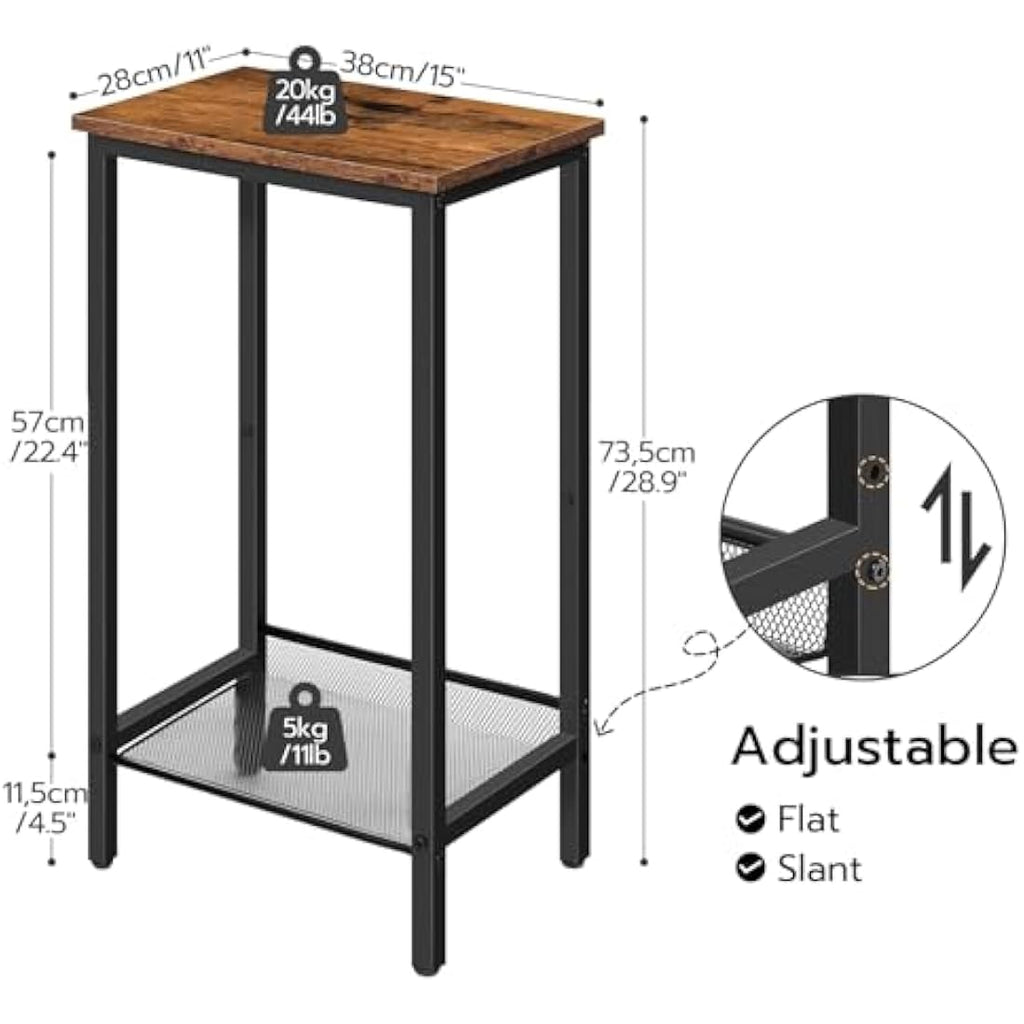 HOOBRO Tall Side Table – Industrial Narrow Nightstand with Mesh Shelf