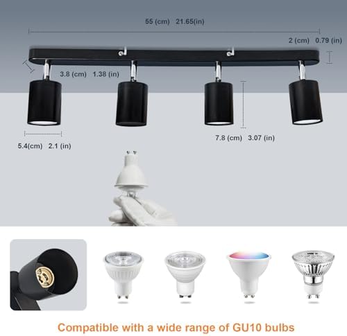 4-Way GU10 Ceiling Spotlight – Matte Black Adjustable Light