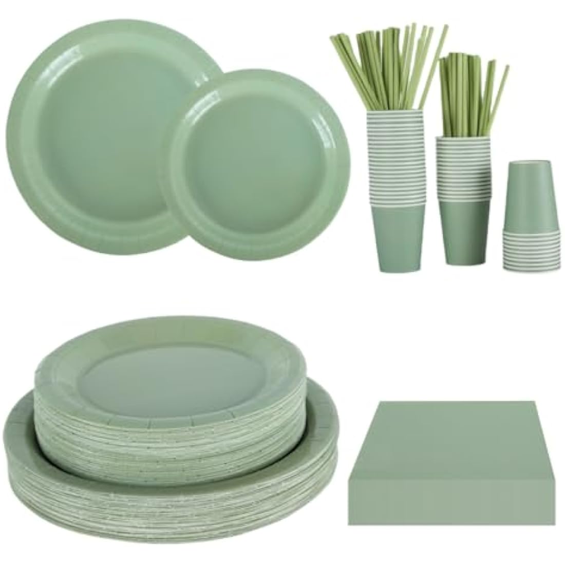 Jolof Store Sage Green Party Tableware Set | 250 Piece Disposable Plates