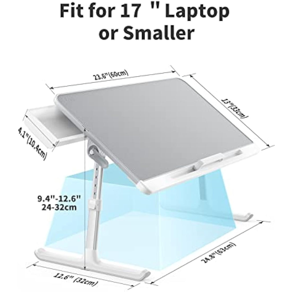 SAIJI Laptop Bed Table | Adjustable Leather Lap Desk with Drawer - Grey
