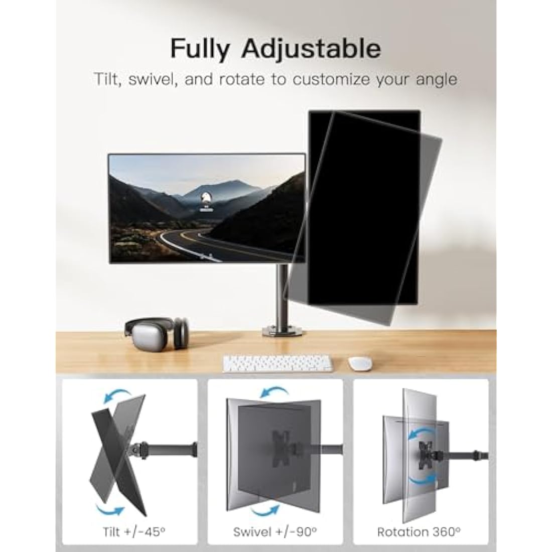 HUANUO Dual Monitor Stand | Adjustable Arm for 13-30 Inch VESA Screens