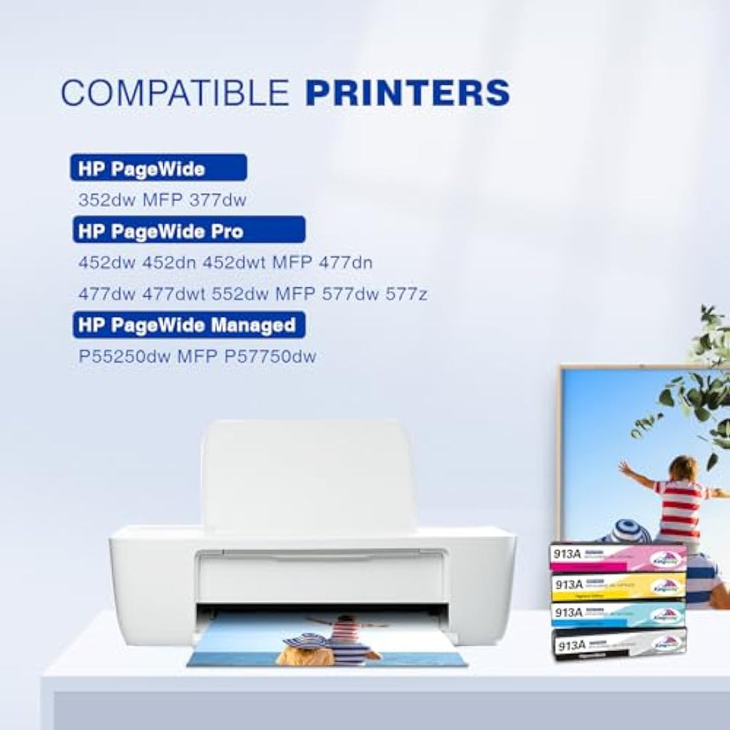 Kingway 913A Ink Cartridges for HP PageWide Pro 477dw 377dw | 4-Pack