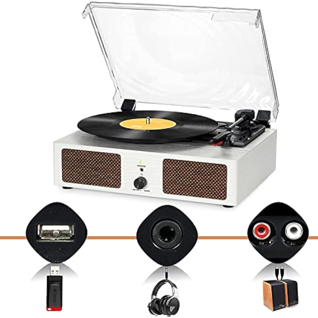 Vintage Vinyl Record Player – Bluetooth Turntable (White)