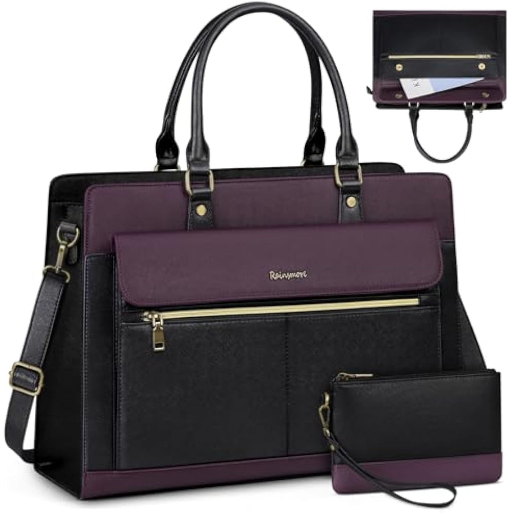 15.6 Inch Laptop Tote Bag – Purple PU Leather Work Handbag