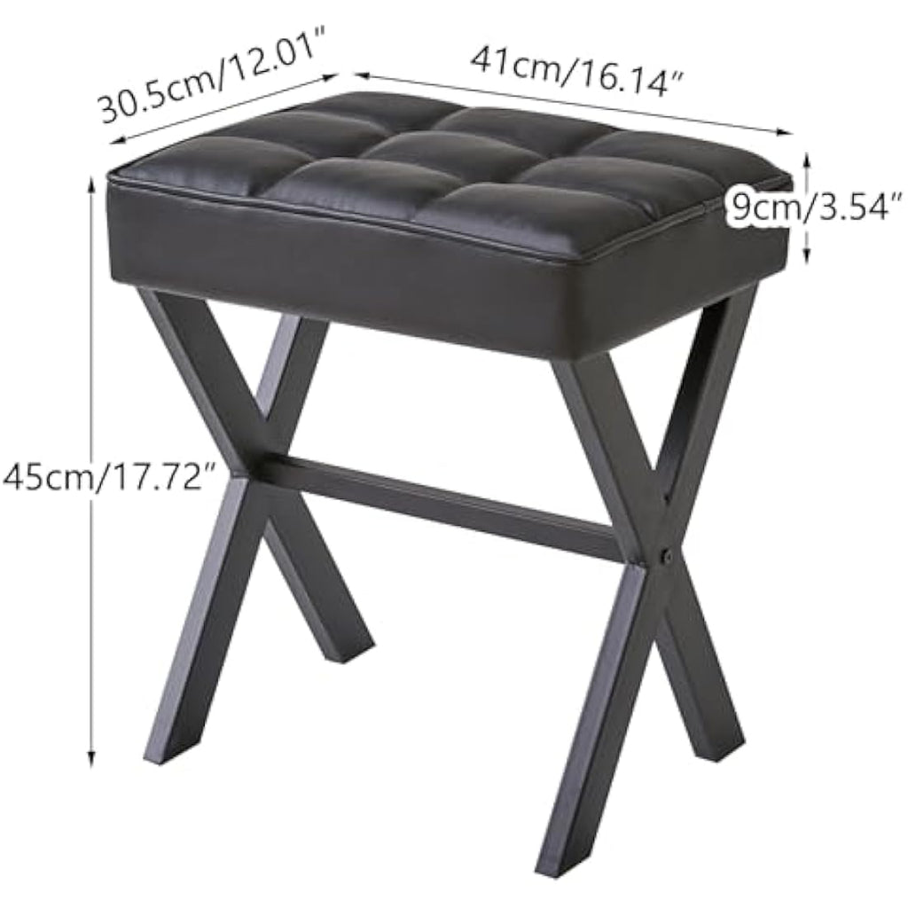 IBUYKE PU Leather Makeup Stool – Modern Vanity Ottoman with X-Legs