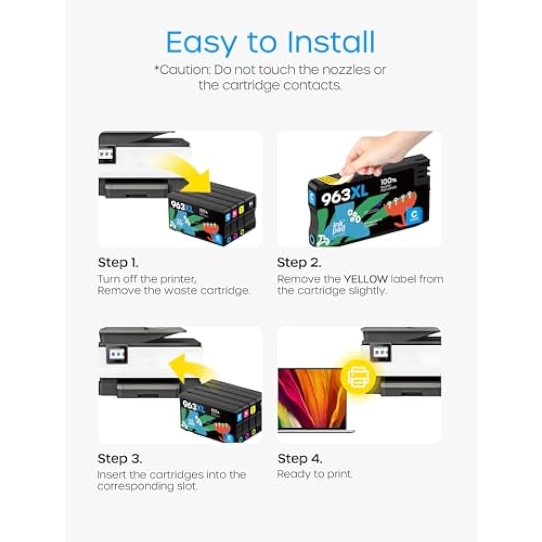 iNKPAD 963XL Ink Cartridges Multipack for HP OfficeJet Pro 9010 9020 (4-Pack)