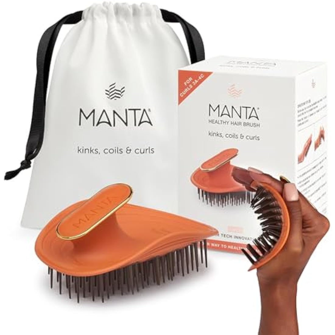 Manta Curls Anti-Breakage Detangling Brush for Curly & Afro Hair, Orange