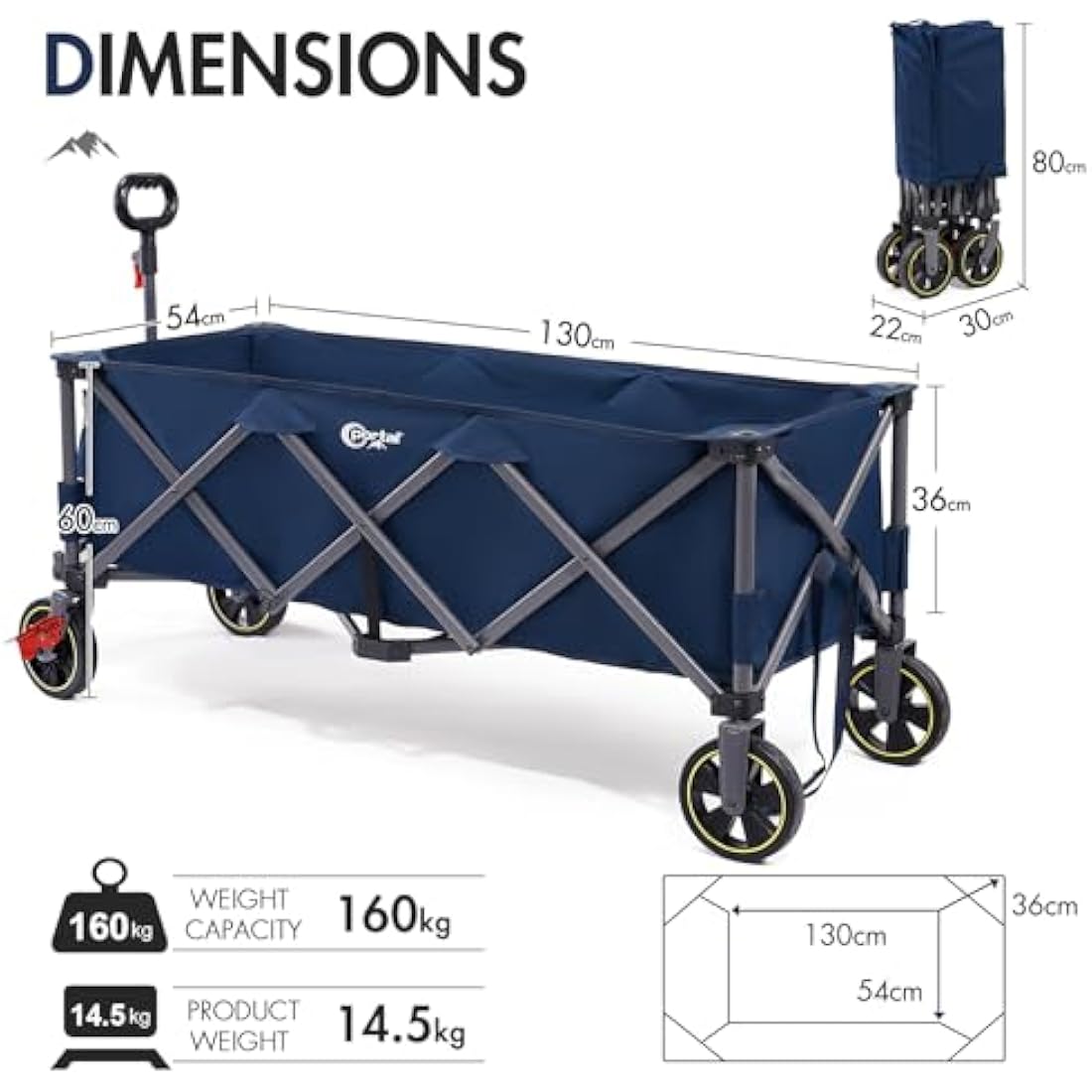 Portal 400L Heavy Duty Camping Trolley – 130cm Extended Folding Beach Wagon