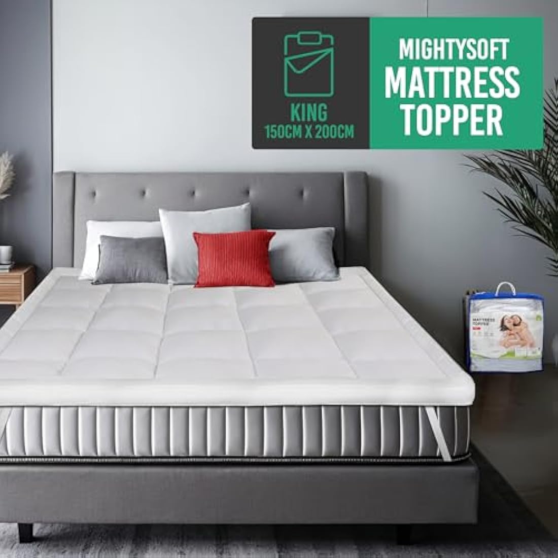 MightySoft King Size Mattress Topper – 10cm Thick Quilted Microfiber