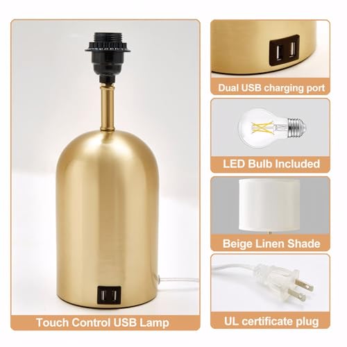 GyroVu Touch Control Bedside Lamp | 3-Way Dimmable USB Table Lamp
