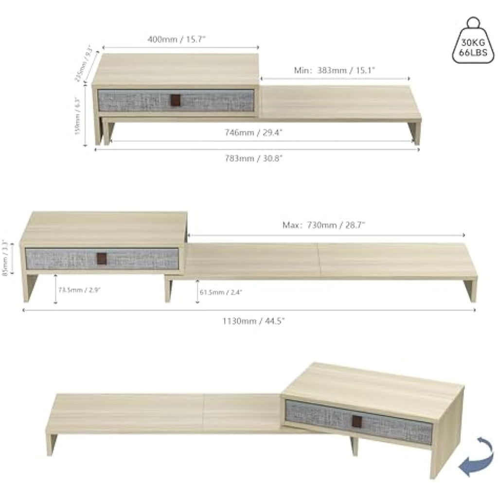 Fenge Dual Monitor Stand – Adjustable Wood Riser with Storage Drawer
