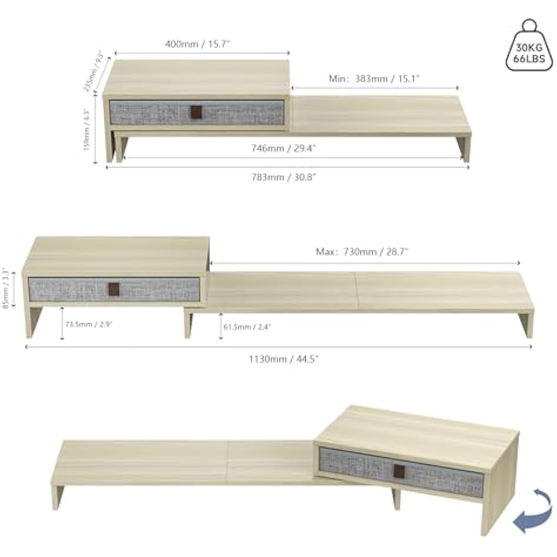 Fenge Dual Monitor Stand – Adjustable Wood Riser with Storage Drawer