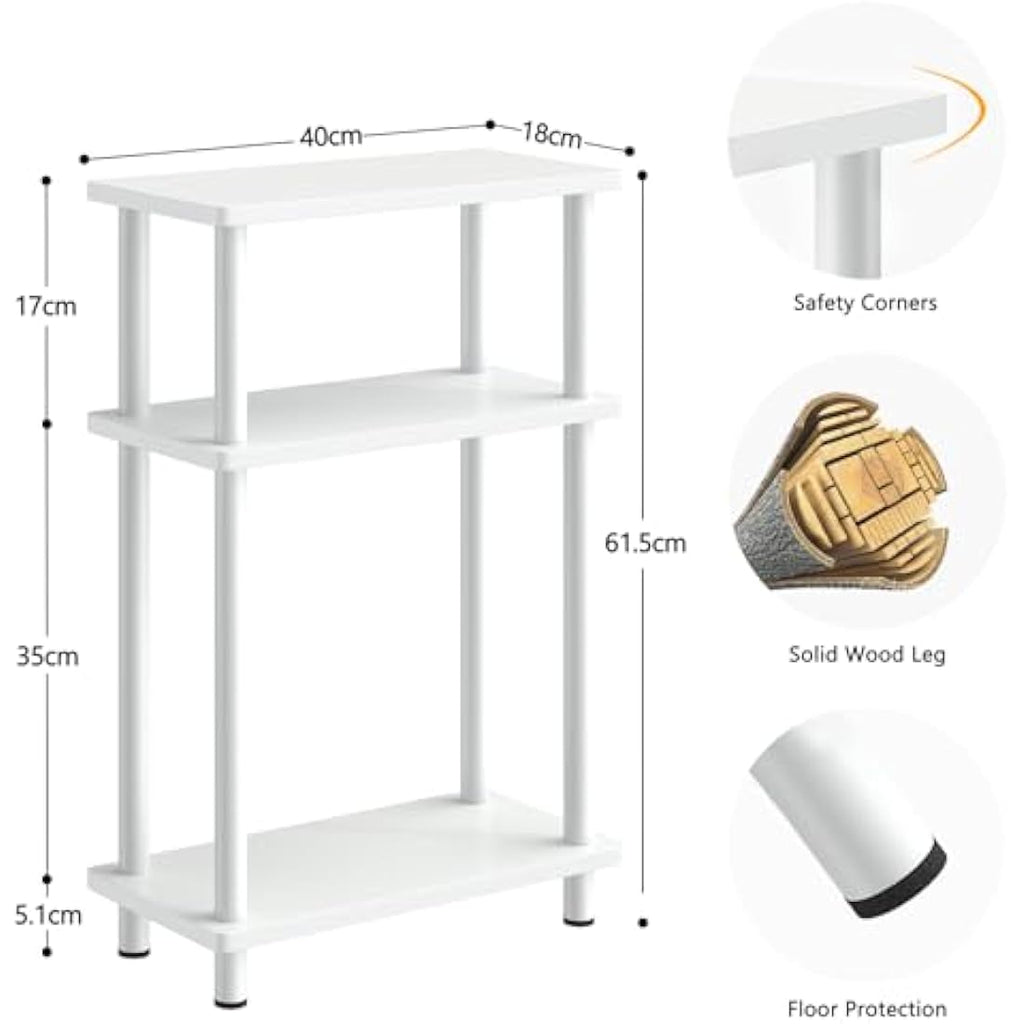 APICIZON Narrow Side Table | 3-Tier Slim End Table with Magazine Rack, White