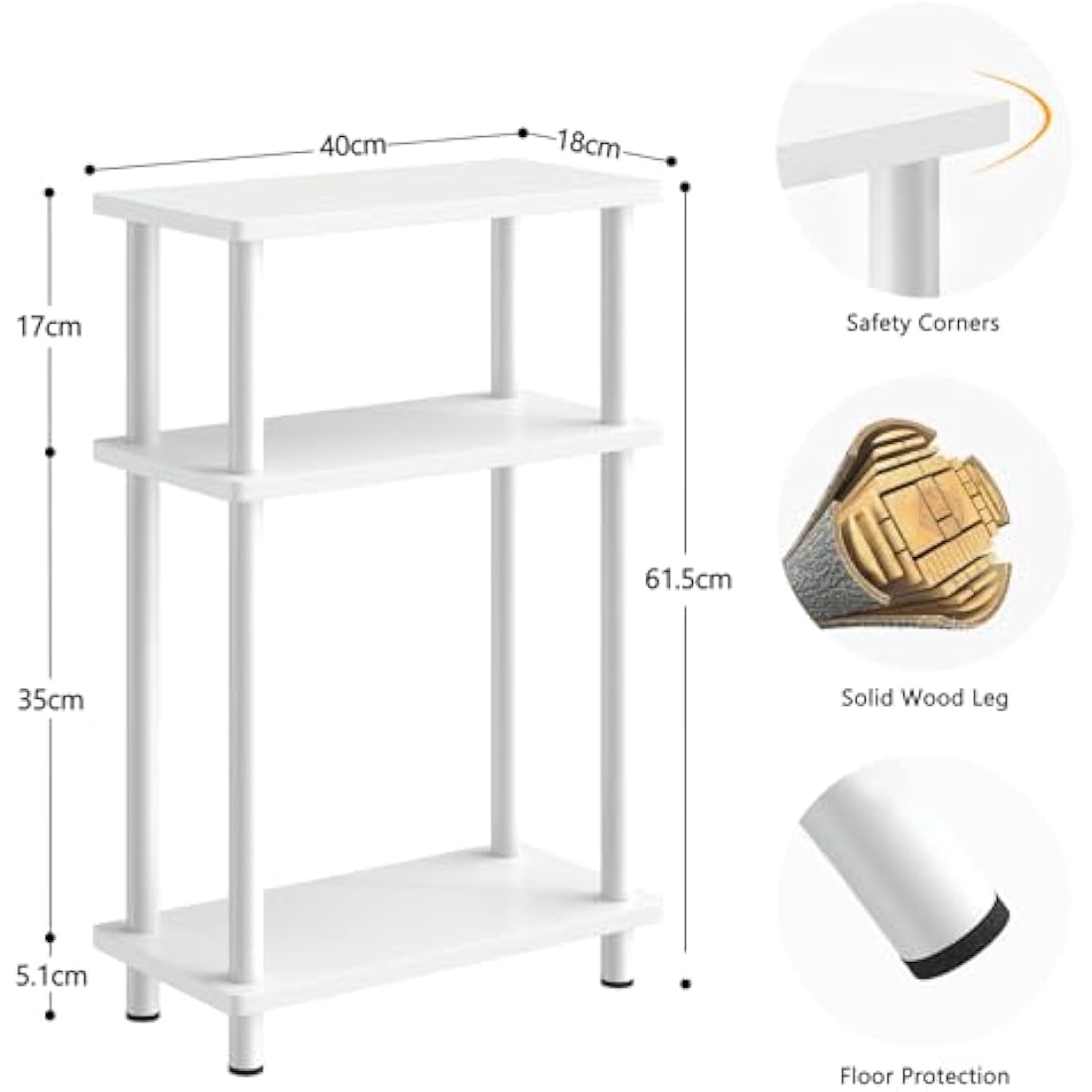 APICIZON Narrow Side Table | 3-Tier Slim End Table with Magazine Rack, White