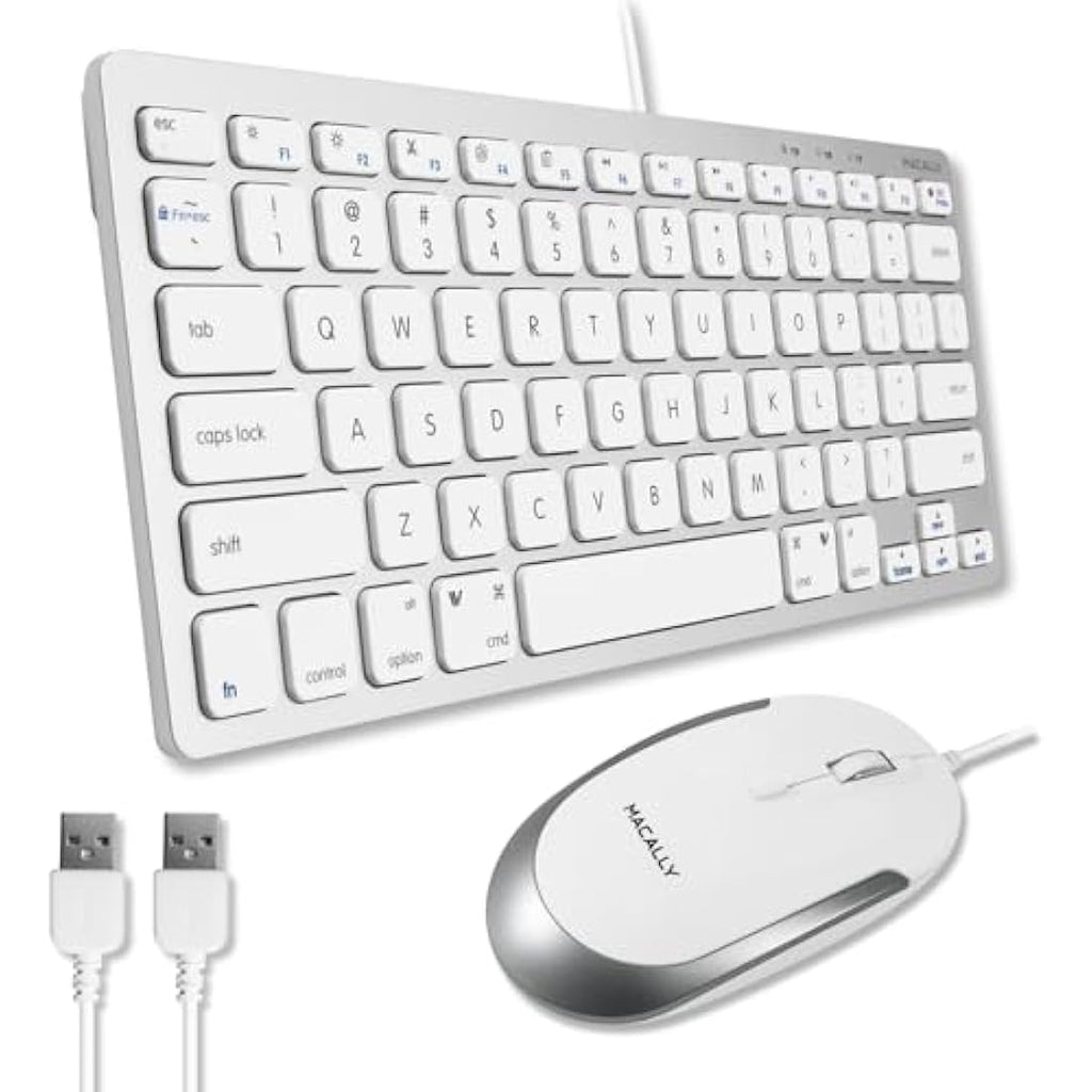 Macally Compact Wired Keyboard and Silent Mouse Combo for Mac & PC