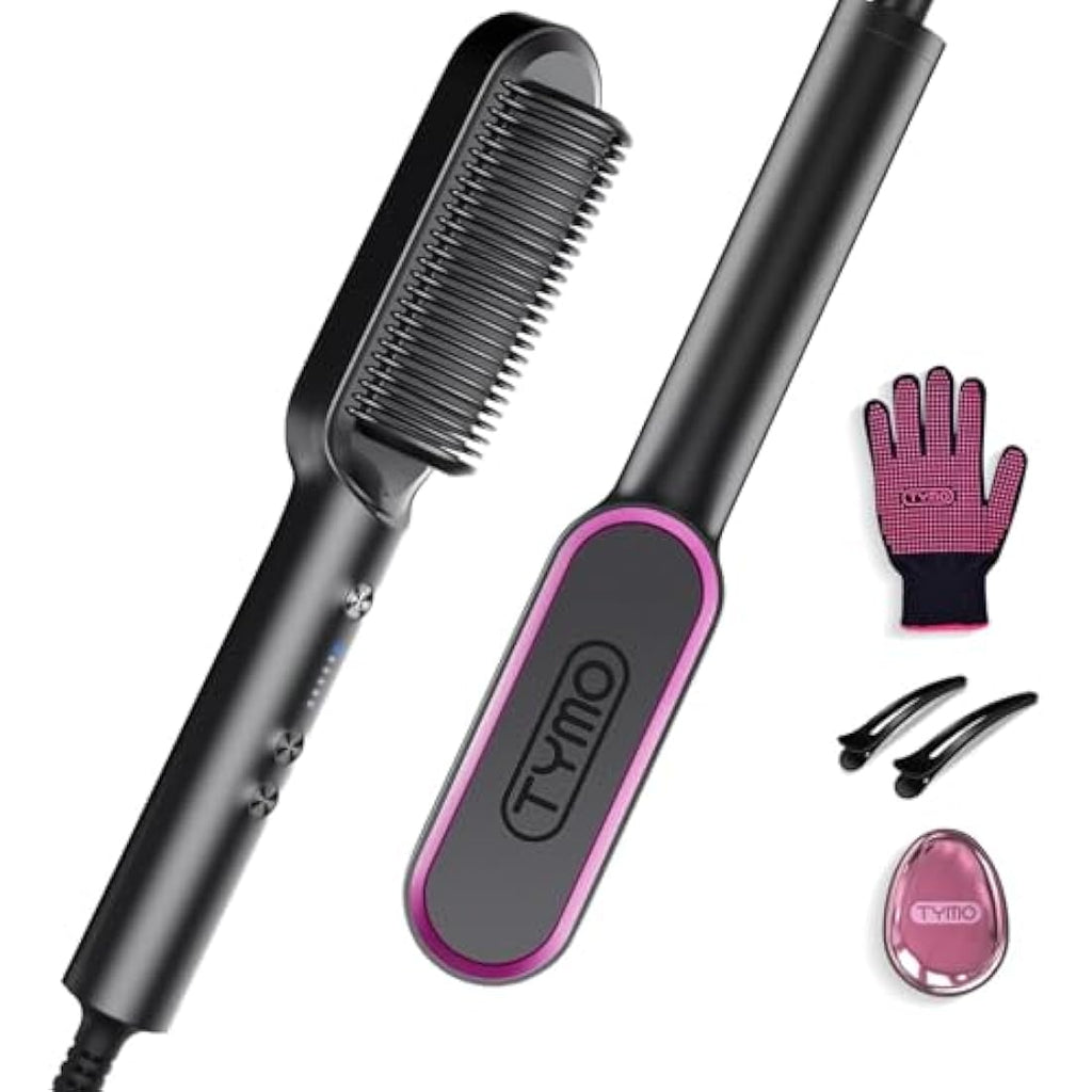 TYMO Hair Straightener Brush – Ionic 2-in-1 Flat Iron with 5 Temp Settings