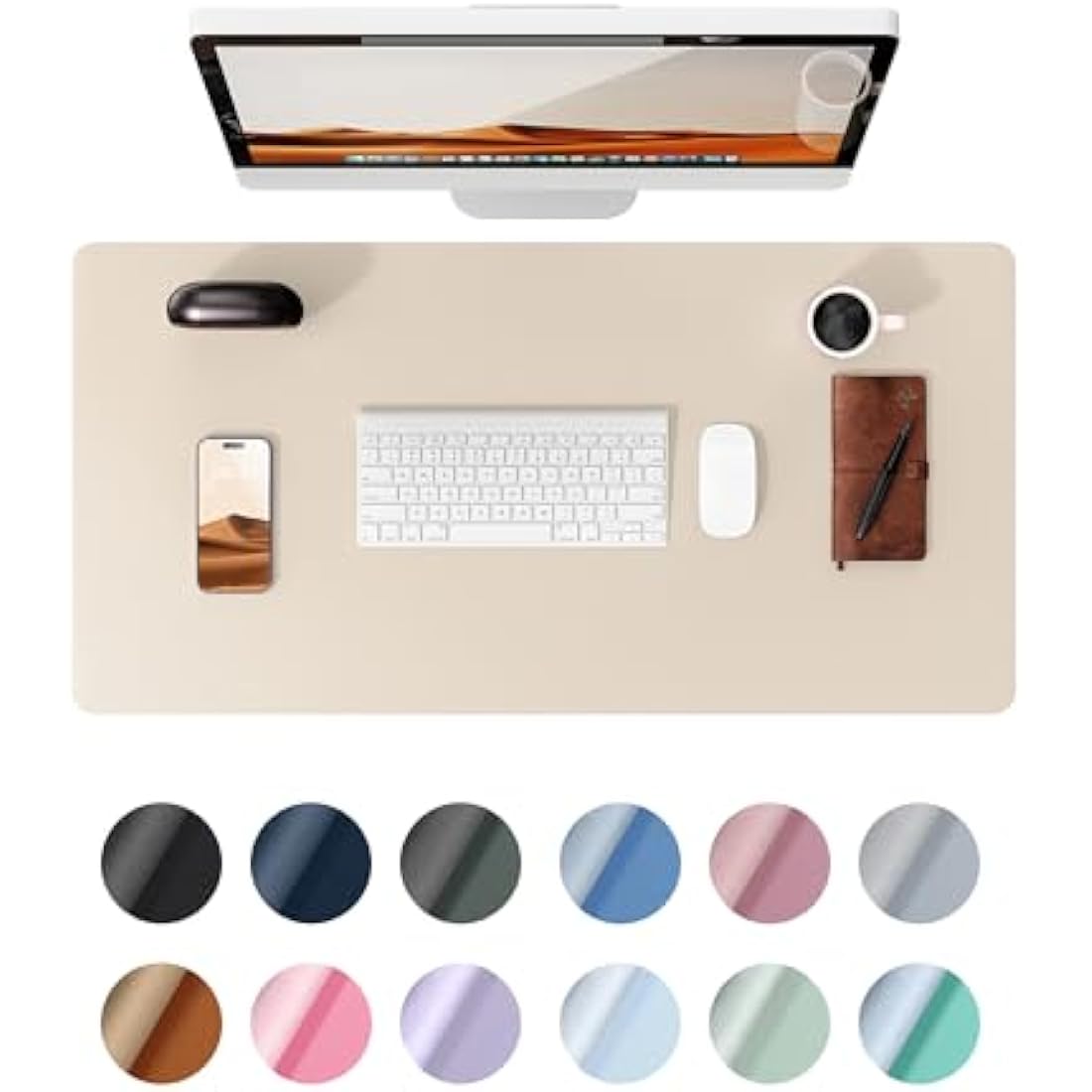 YSAGi Leather Desk Mat - Non-Slip Waterproof PU Desk Pad, Beige