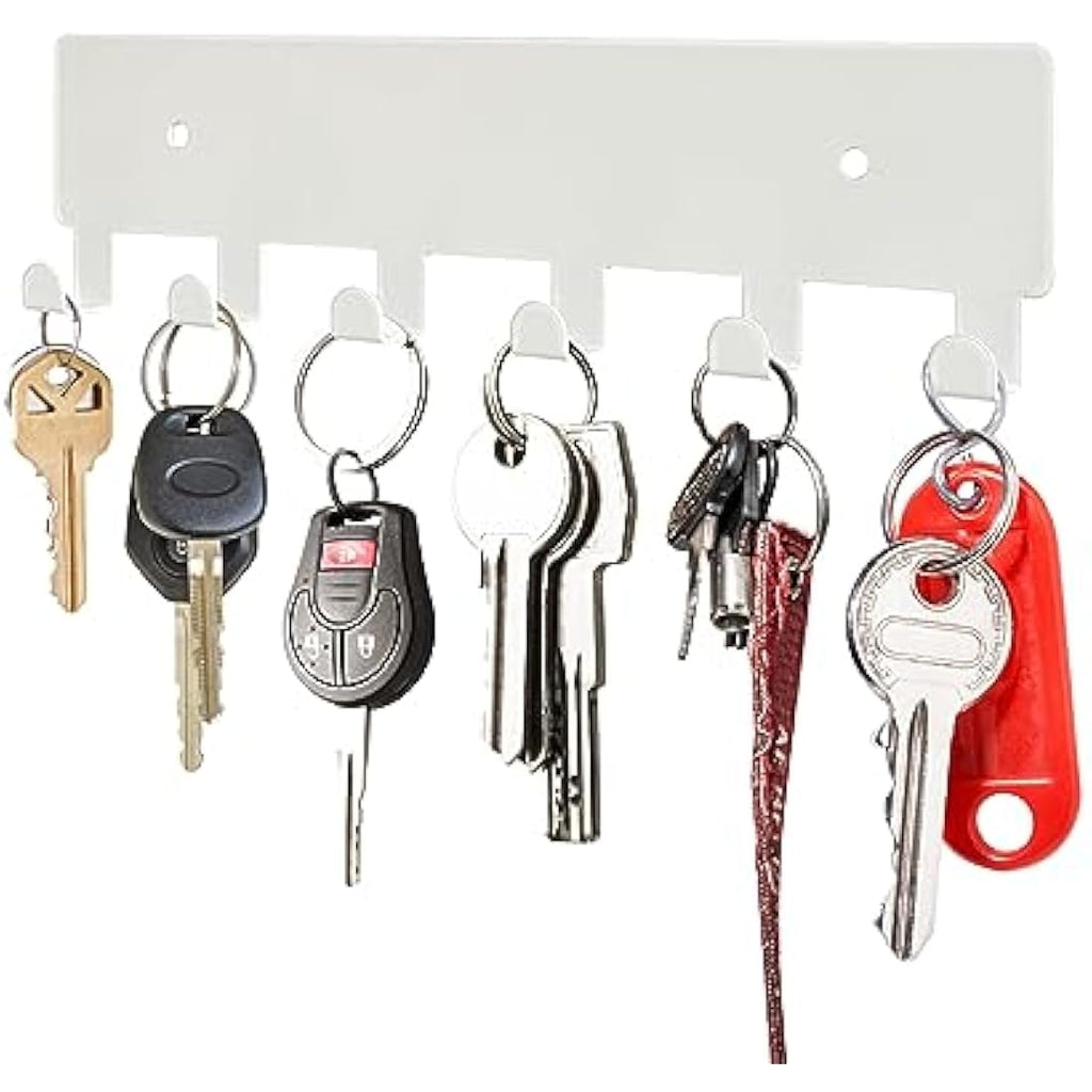 Jolof Store Key Holder for Wall – 6 Metal Hooks Self Adhesive Rack, White