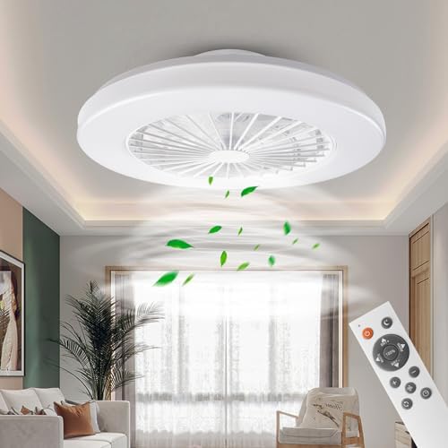 BKZO Modern LED Ceiling Fan with Light | 24 Speeds & Dimmable – White