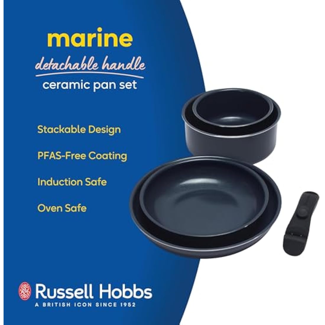 Russell Hobbs Smart Clip 5-Piece Non-Stick Pan Set – Navy Blue