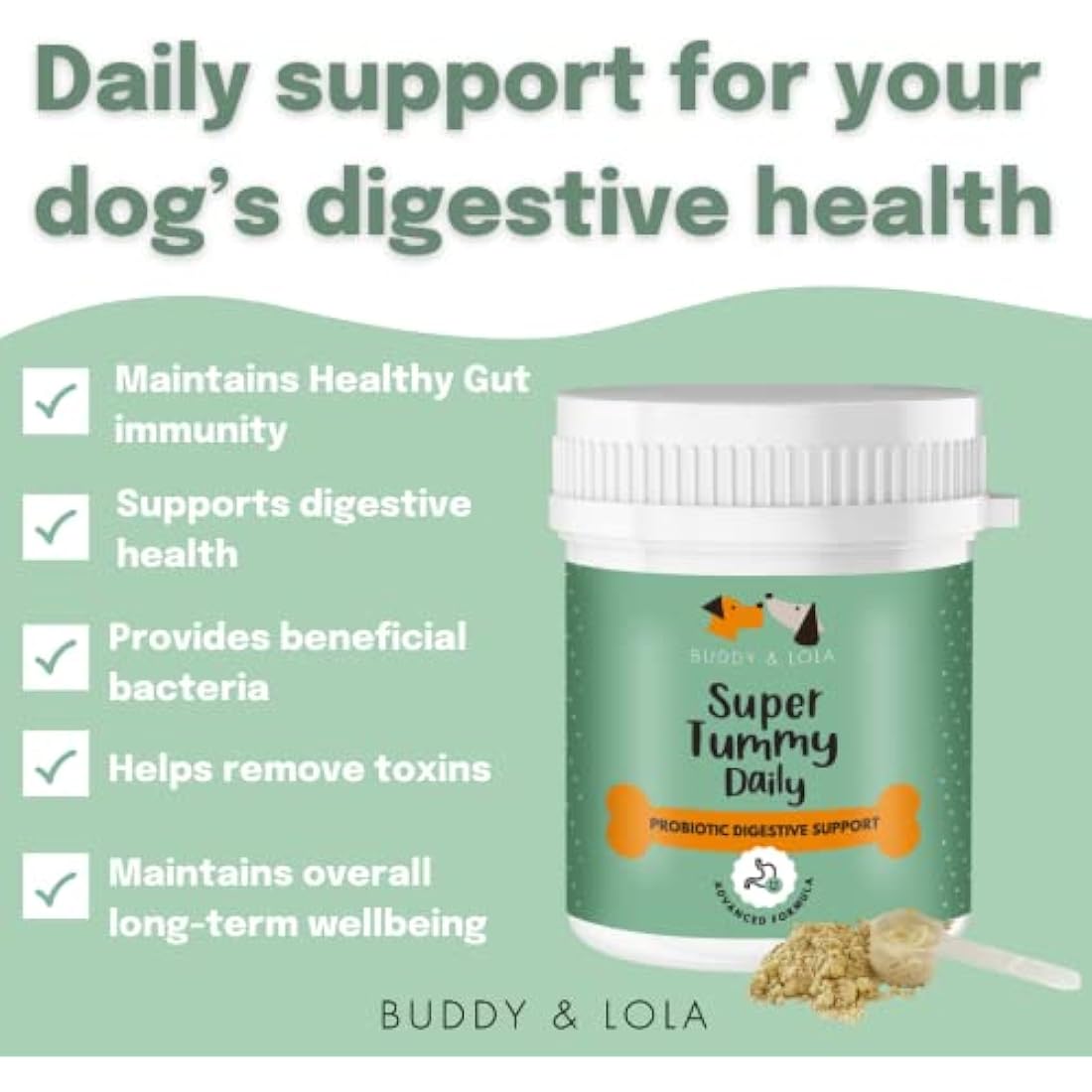 Buddy & Lola Dog Probiotics & Prebiotics Powder – Digestive Support 300g