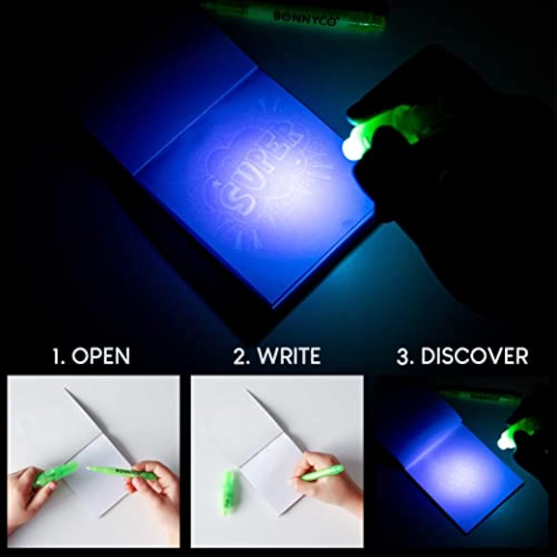 BONNYCO Superhero Invisible Ink Pen and Notebook Set - 32 Pack Party Fillers