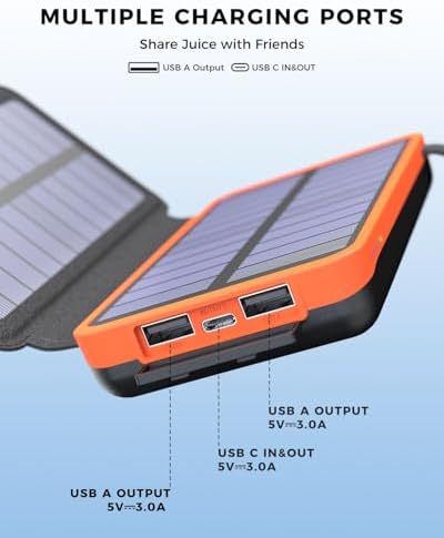 ADDTOP 25000mAh Solar Power Bank | 4 Foldable Panels Portable Charger