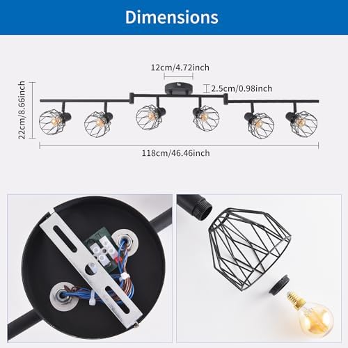 ANWIO 6-Way Industrial Ceiling Spotlights – Black Wire Cage Light