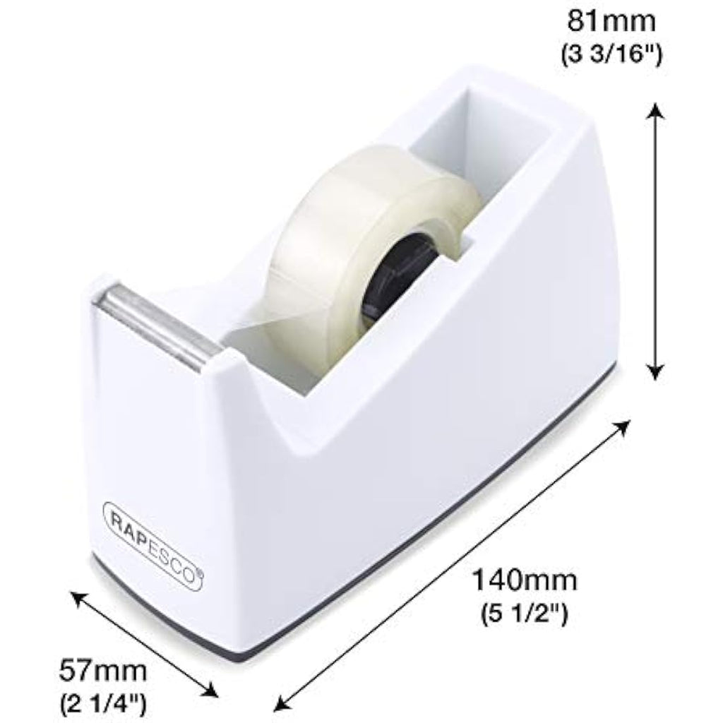 Rapesco 300 Weighted Desktop Tape Dispenser with 4 Tape Rolls – White