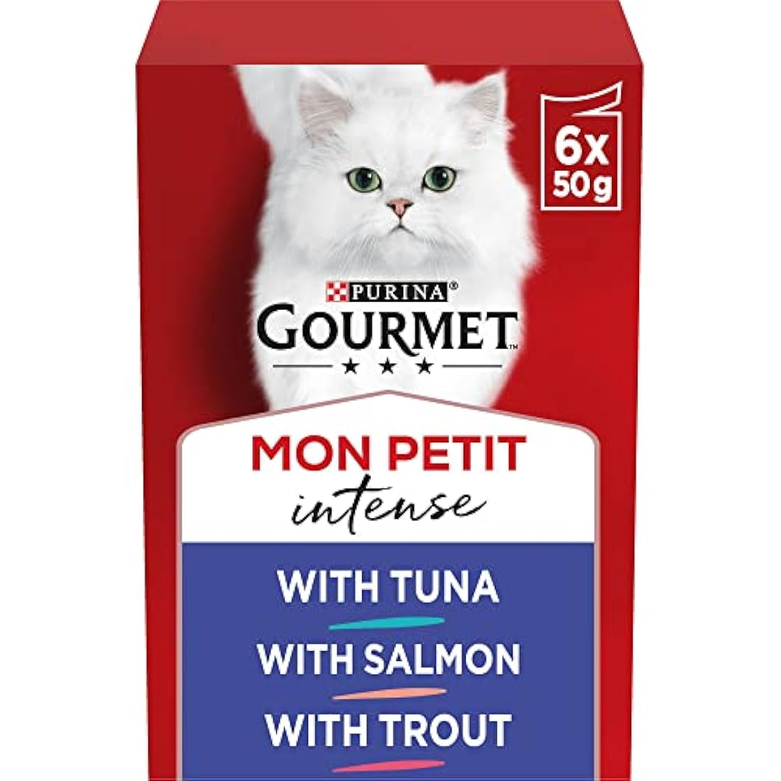 Gourmet Mon Petit Wet Cat Food - Tuna, Salmon & Trout - 48 x 50g Pouches