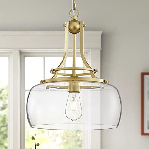 WUZUPS Industrial Gold Farmhouse Chandelier | Round Glass Pendant Light