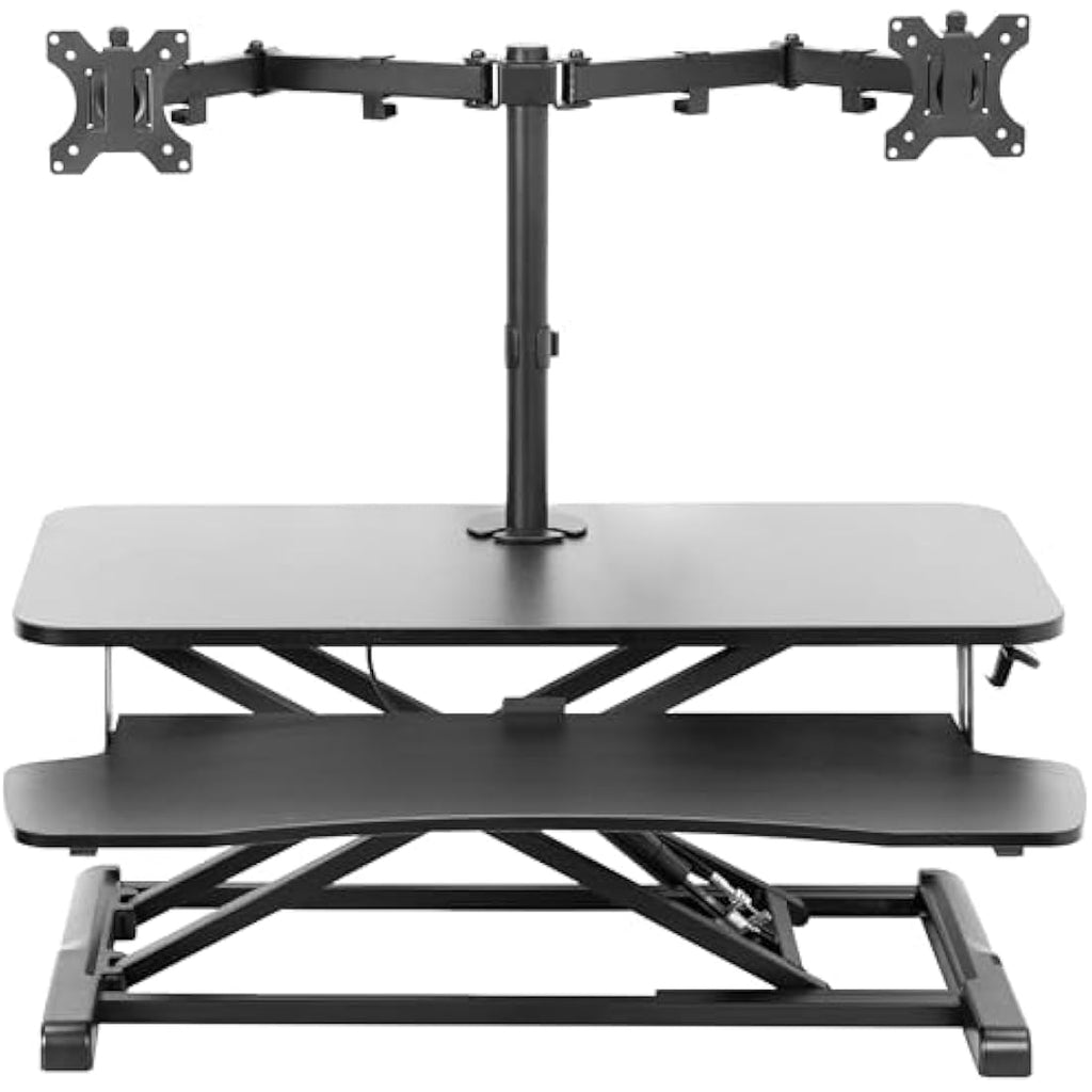VIVO Standing Desk Converter with Dual Monitor Mount - 81cm Black Riser