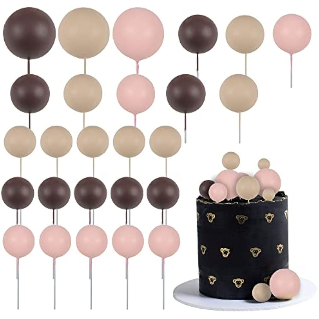 Gyufise 30Pcs Brown Foam Ball Cake Toppers – Mini Balloon Party Decor