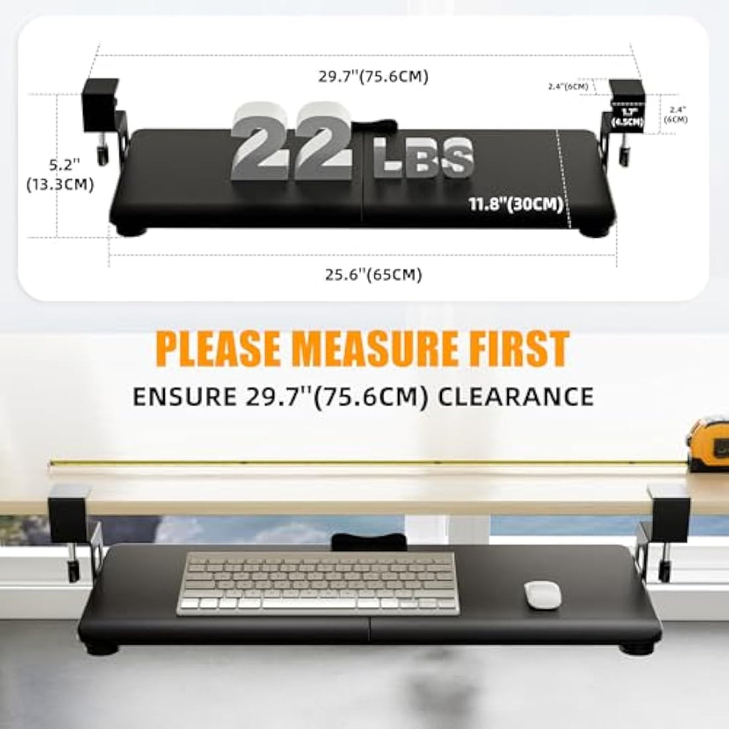 ERGOMAKER Under Desk Keyboard Tray – Sturdy Clamp Mount, 65x30cm, Black