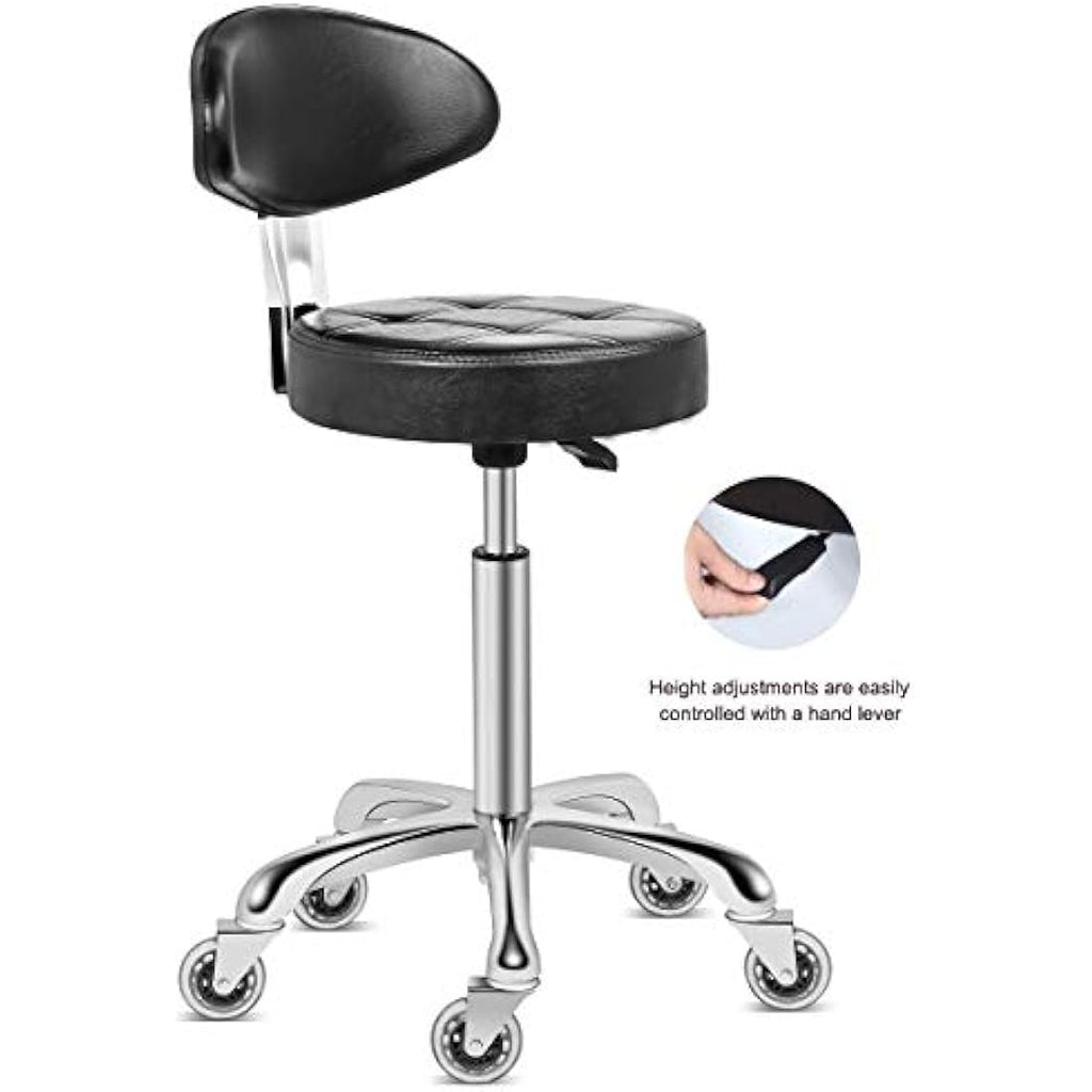 Kaleurrier Rolling Stool Chair – Heavy Duty Swivel Seat with Backrest