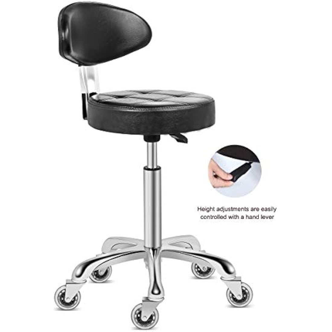 Kaleurrier Rolling Stool Chair – Heavy Duty Swivel Seat with Backrest