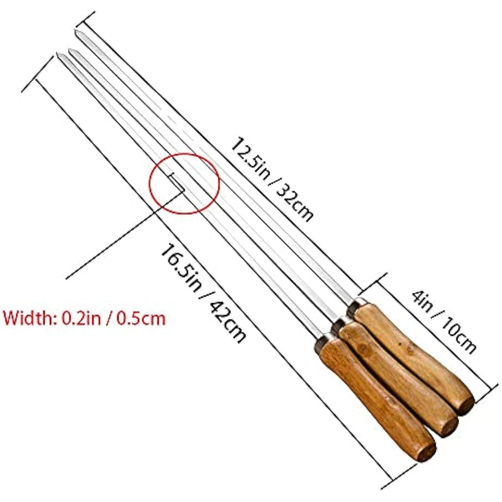 IMEEA Flat Kebab Skewers – 16.5in Stainless Steel BBQ Set with Wood Handle
