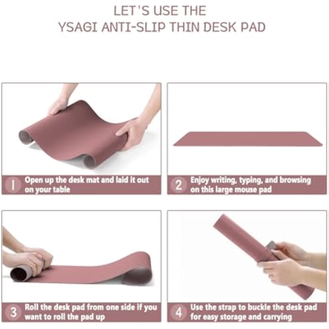 YSAGi PVC Leather Desk Pad – Waterproof Non-Slip Writing Mat, Dark Pink