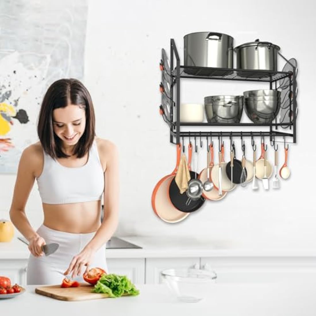 VyGrow 2-Tier Wall Mounted Pot Rack | Heavy Duty Steel Pan Organizer