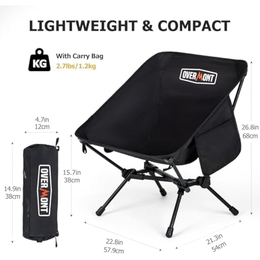 Overmont Ultralight Folding Camping Chair | Portable 150kg Capacity