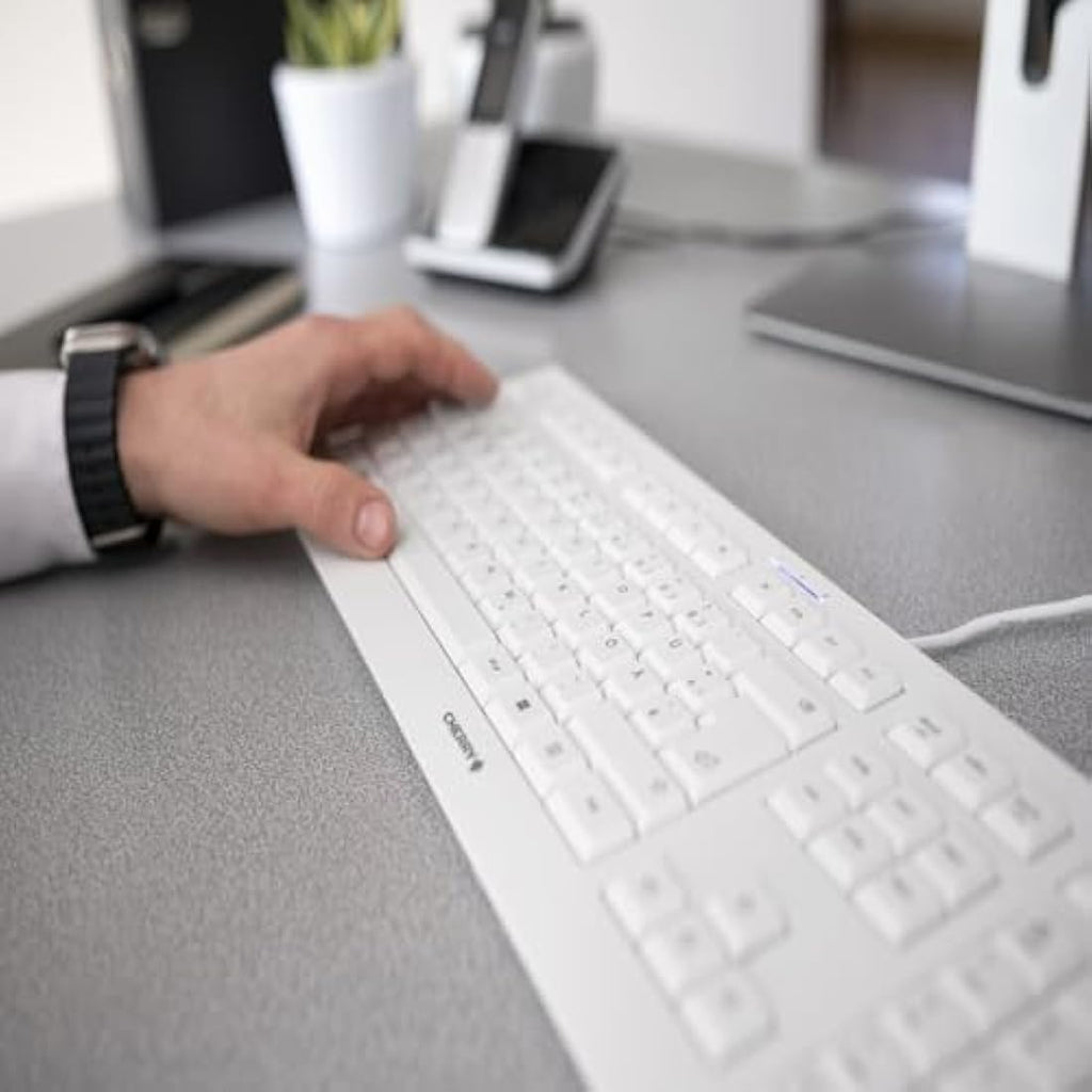 CHERRY KC 1000 Wired Keyboard | Full-Size Quiet Office Keys | White-Grey