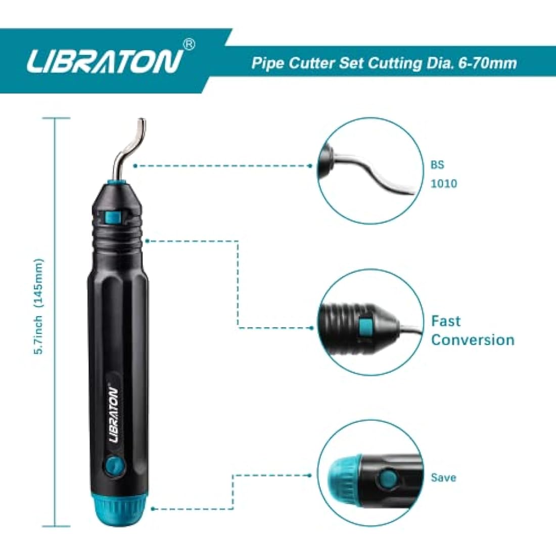 Libraton Heavy-Duty Pipe Cutter 6-70mm with Deburring Tool for Copper