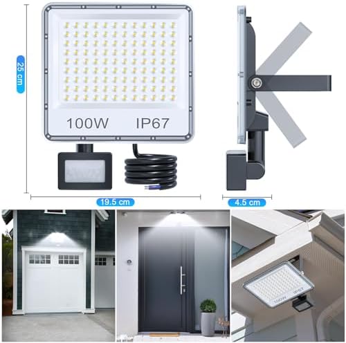 TASINUO 100W LED Security Lights Outdoor Motion Sensor, IP67 Waterproof, 2 Pack